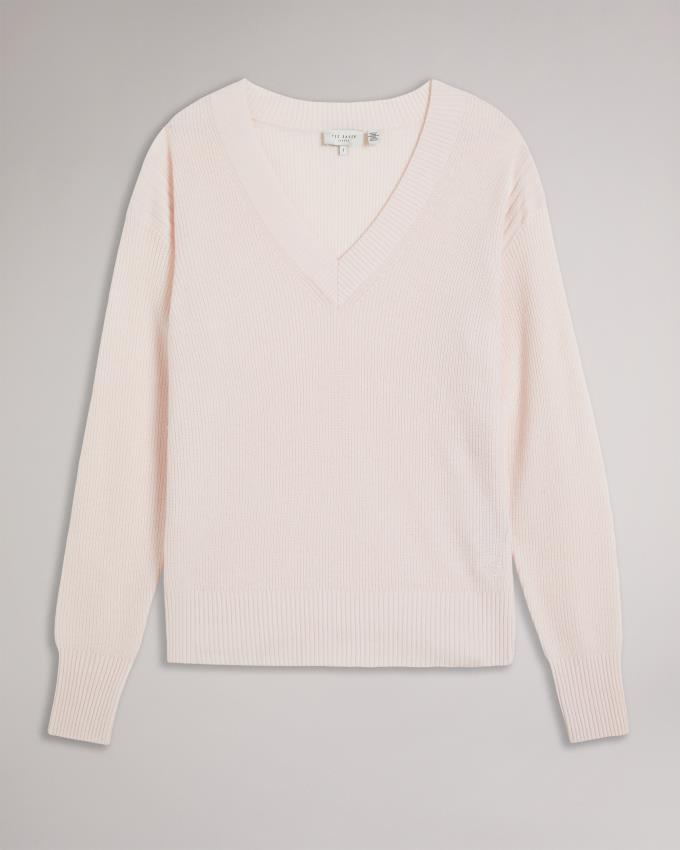 Pull Ted Baker Cashmere Blend V-Neck Rose Femme | MML-39567580